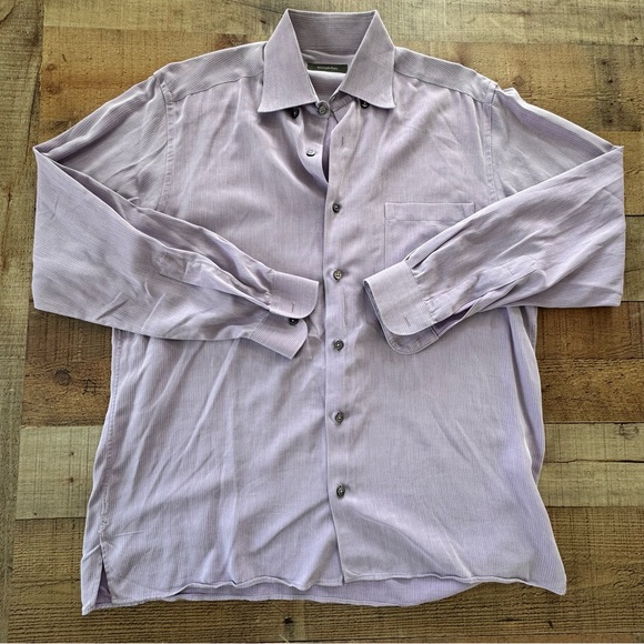 Ermenegildo Zegna Casual Button Down Shirt Purple White Herringbone 100% Cotton - Picture 1 of 7